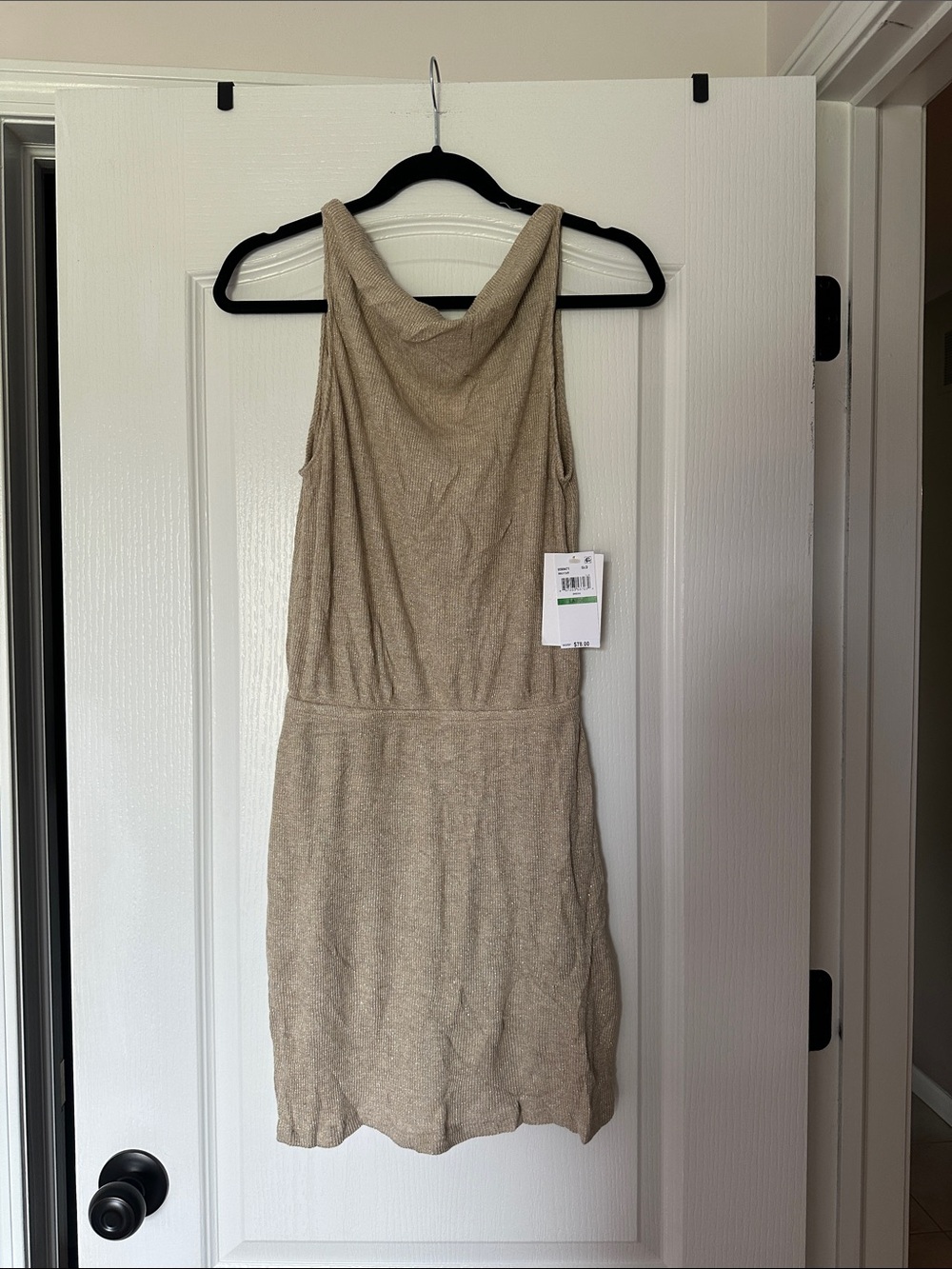 BECCA Taupe Shimmer Cowl Neck Mini Dress